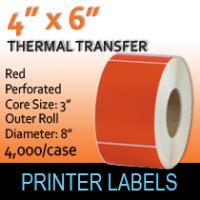 Thermal Transfer Labels Red 4" x 6" Perf